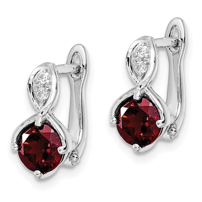 Sterling Silver Ss Rh-Plated 2.08T.W. Garnet/White Topaz Hinged Earrings