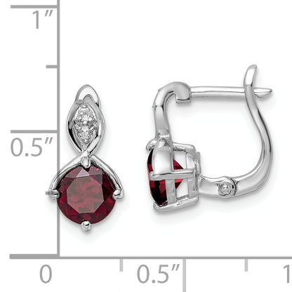 Sterling Silver Ss Rh-Plated 2.08T.W. Garnet/White Topaz Hinged Earrings