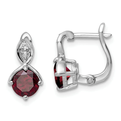 Sterling Silver Ss Rh-Plated 2.08T.W. Garnet/White Topaz Hinged Earrings
