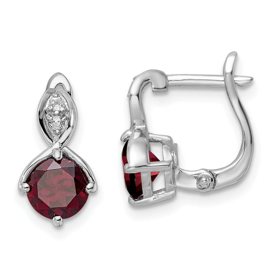 Sterling Silver Ss Rh-Plated 2.08T.W. Garnet/White Topaz Hinged Earrings