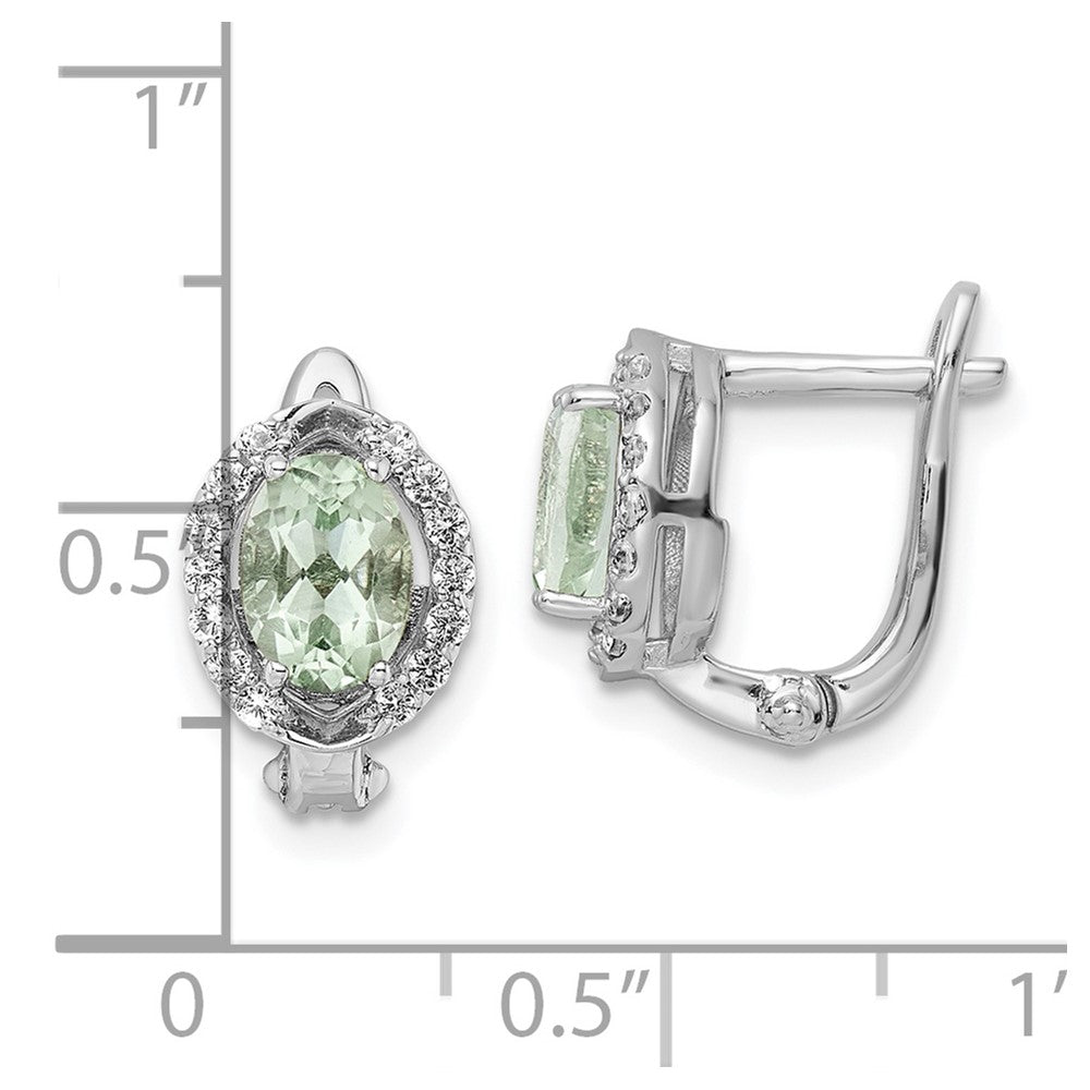 Sterling Silver Ss Rh-Plated 1.74T.W. Green Quartz/Wt Oval Hinged Earrings