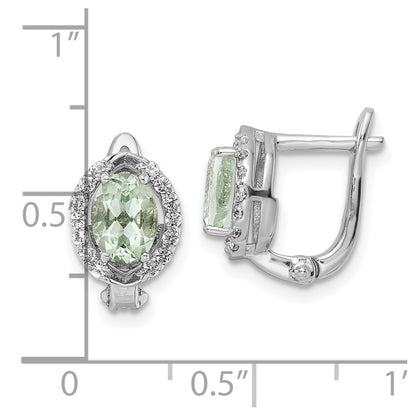 Sterling Silver Ss Rh-Plated 1.74T.W. Green Quartz/Wt Oval Hinged Earrings