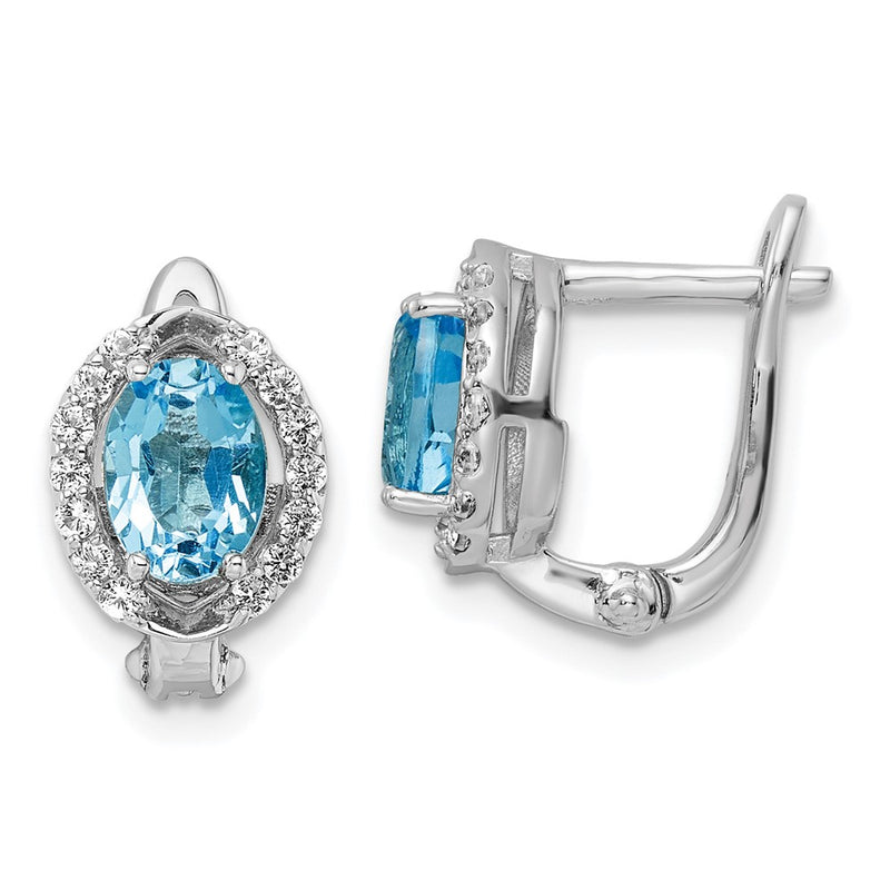 Sterling Silver Rhodium Plated Swiss Bt/White Topaz Oval Hinged Earrings