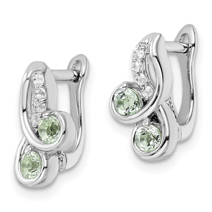 Sterling Silver Ss Rhod-Plate .52T.W. Green Quartz/White Topaz Hinge Earrings