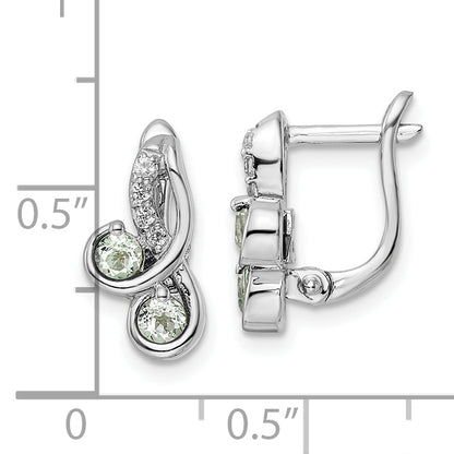 Sterling Silver Ss Rhod-Plate .52T.W. Green Quartz/White Topaz Hinge Earrings