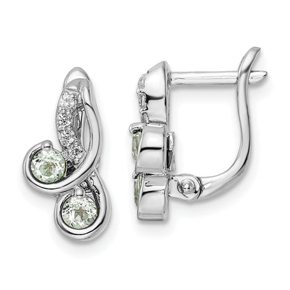 Sterling Silver Ss Rhod-Plate .52T.W. Green Quartz/White Topaz Hinge Earrings