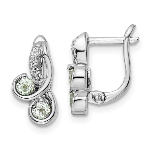 Sterling Silver Ss Rhod-Plate .52T.W. Green Quartz/White Topaz Hinge Earrings