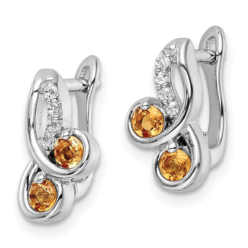 Sterling Silver Ss Rhod-Plate .52T.W. Citrine/White Topaz Swirl Hinged Earring