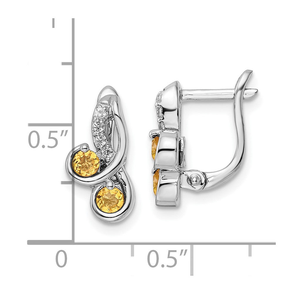 Sterling Silver Ss Rhod-Plate .52T.W. Citrine/White Topaz Swirl Hinged Earring