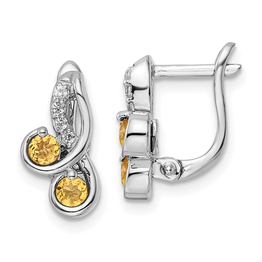Sterling Silver Ss Rhod-Plate .52T.W. Citrine/White Topaz Swirl Hinged Earring