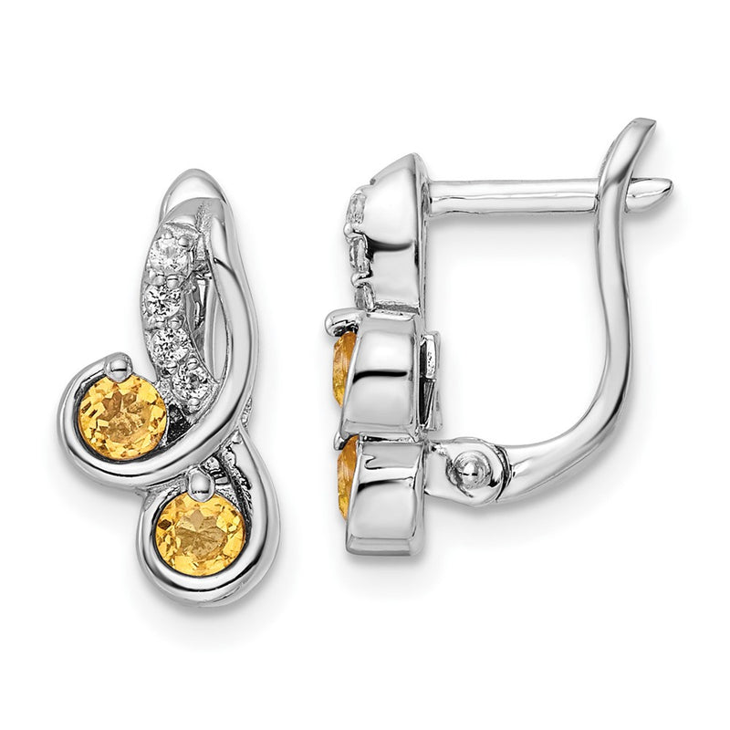 Sterling Silver Ss Rhod-Plate .52T.W. Citrine/White Topaz Swirl Hinged Earring
