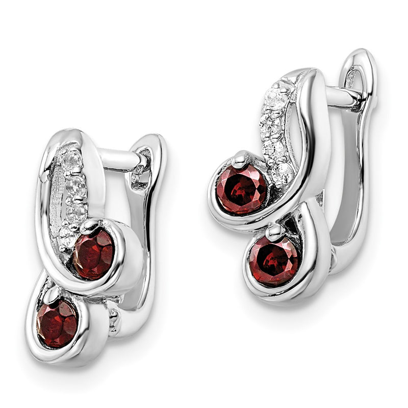Sterling Silver Ss Rhod-Plate .68T.W. Garnet/White Topaz Swirl Hinged Earring