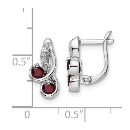 Sterling Silver Ss Rhod-Plate .68T.W. Garnet/White Topaz Swirl Hinged Earring