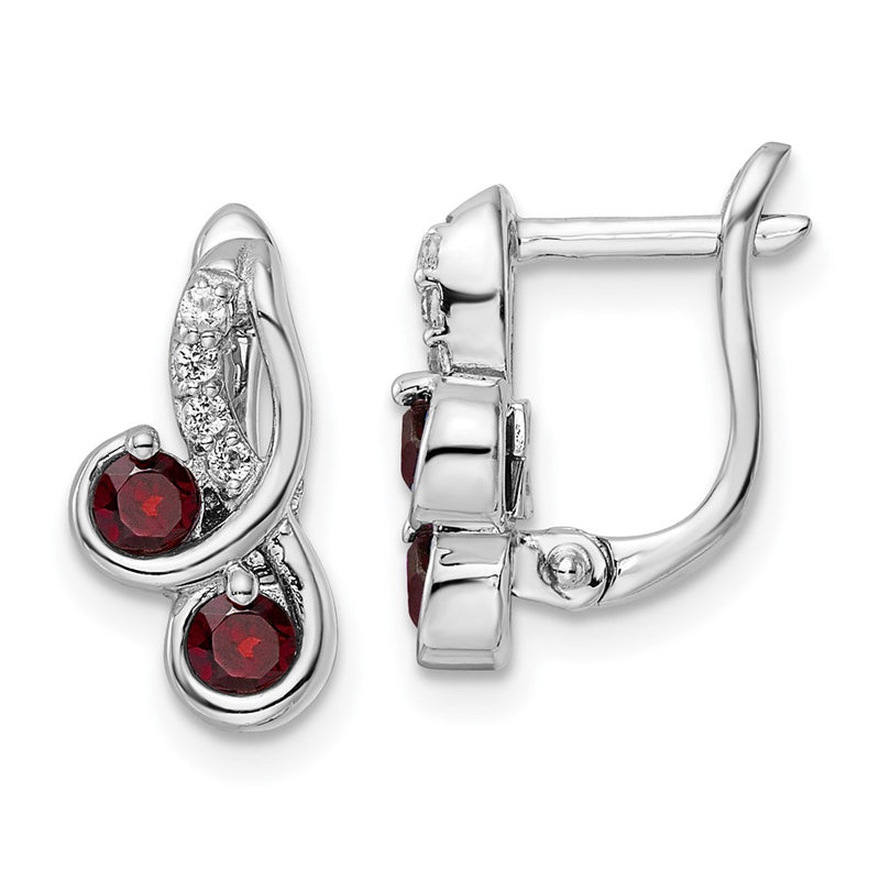 Sterling Silver Ss Rhod-Plate .68T.W. Garnet/White Topaz Swirl Hinged Earring