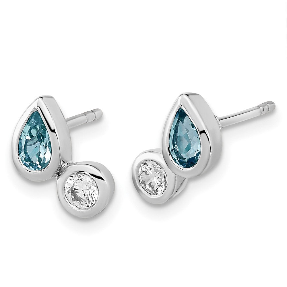 Ss/Rose Plated Sterling Silver Rhodium Sky Blue Topaz And Cz Post Earrings