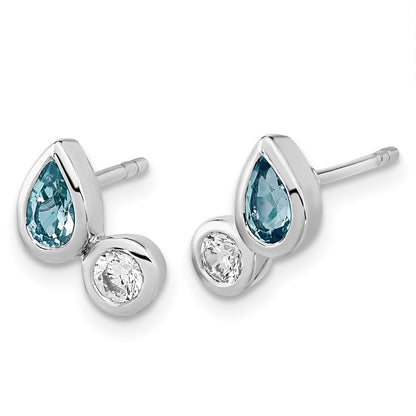 Ss/Rose Plated Sterling Silver Rhodium Sky Blue Topaz And Cz Post Earrings