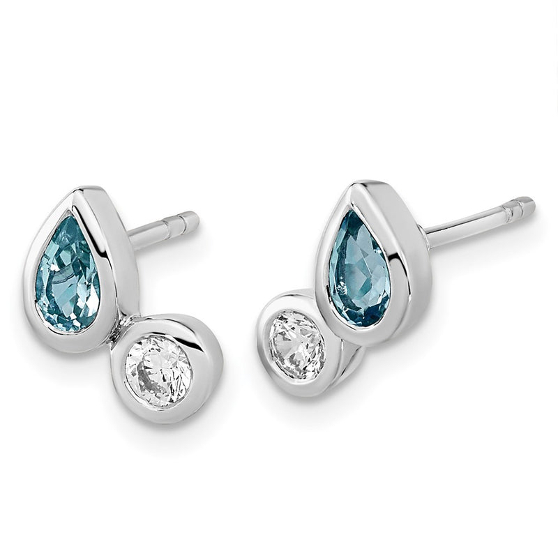 Ss/Rose Plated Sterling Silver Rhodium Sky Blue Topaz And Cz Post Earrings