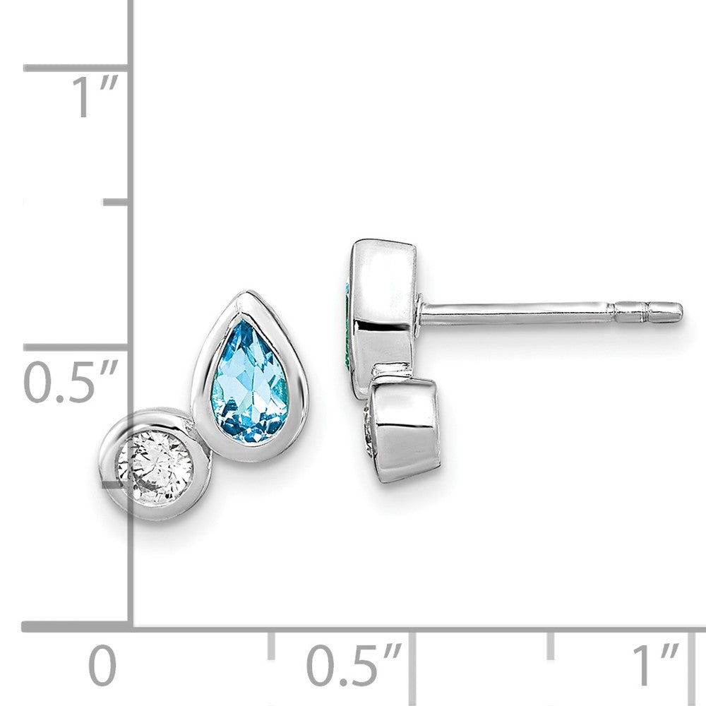 Ss/Rose Plated Sterling Silver Rhodium Sky Blue Topaz And Cz Post Earrings