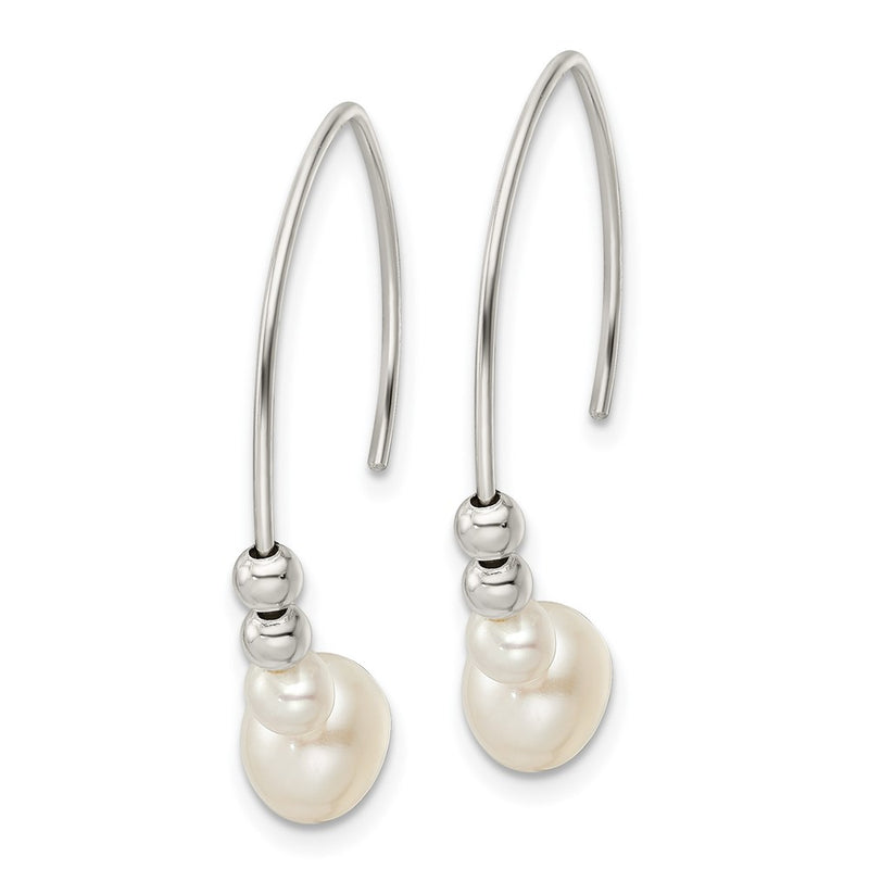 Sterling Silver Rhodium-Plated Polished Glass Pearl Dangle Earrings