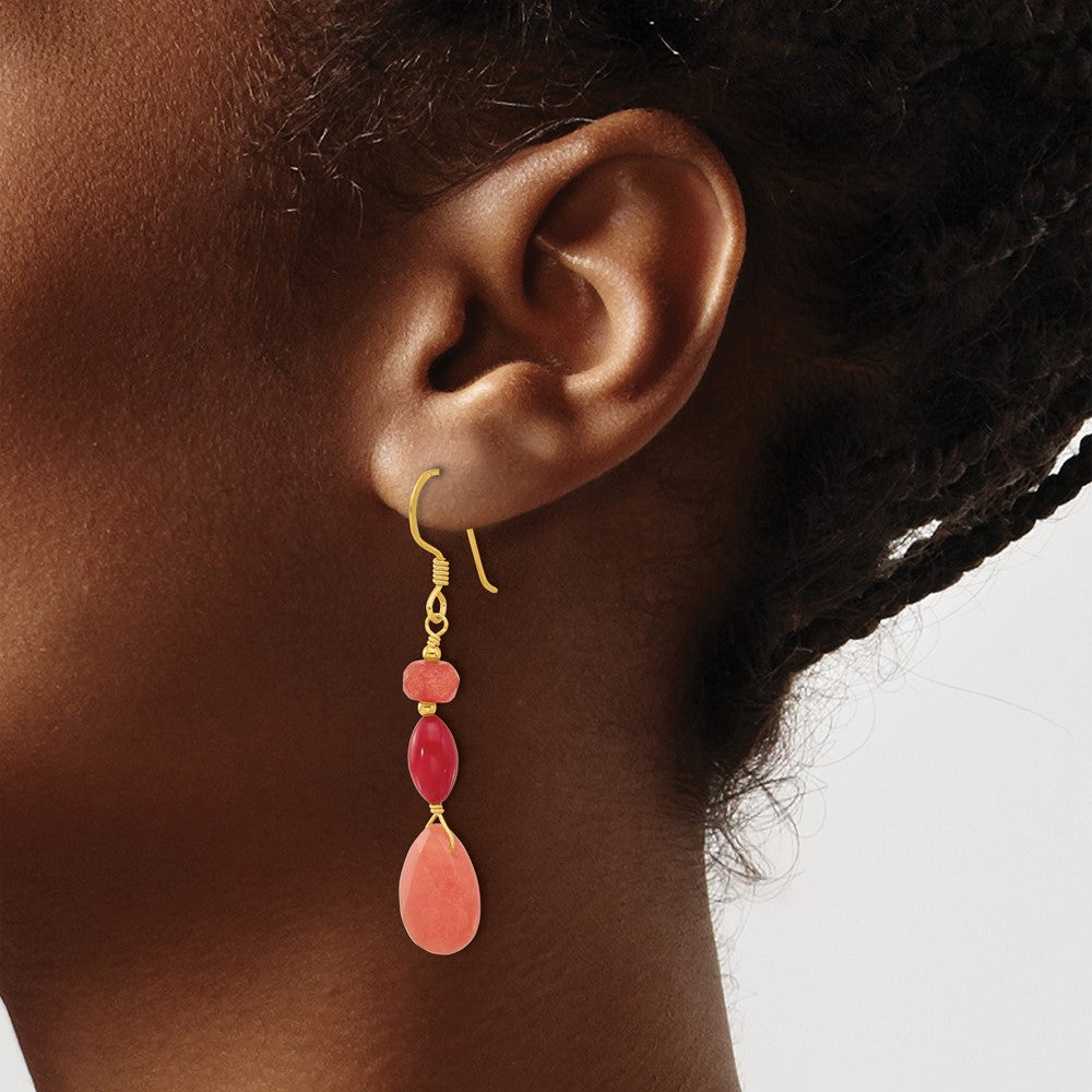 Sterling Silver Gold-Plated Coral and Jade Dangle Earrings
