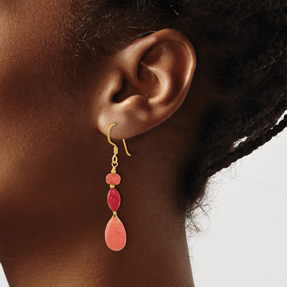 Sterling Silver Gold-Plated Coral and Jade Dangle Earrings