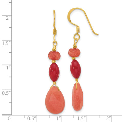 Sterling Silver Gold-Plated Coral and Jade Dangle Earrings