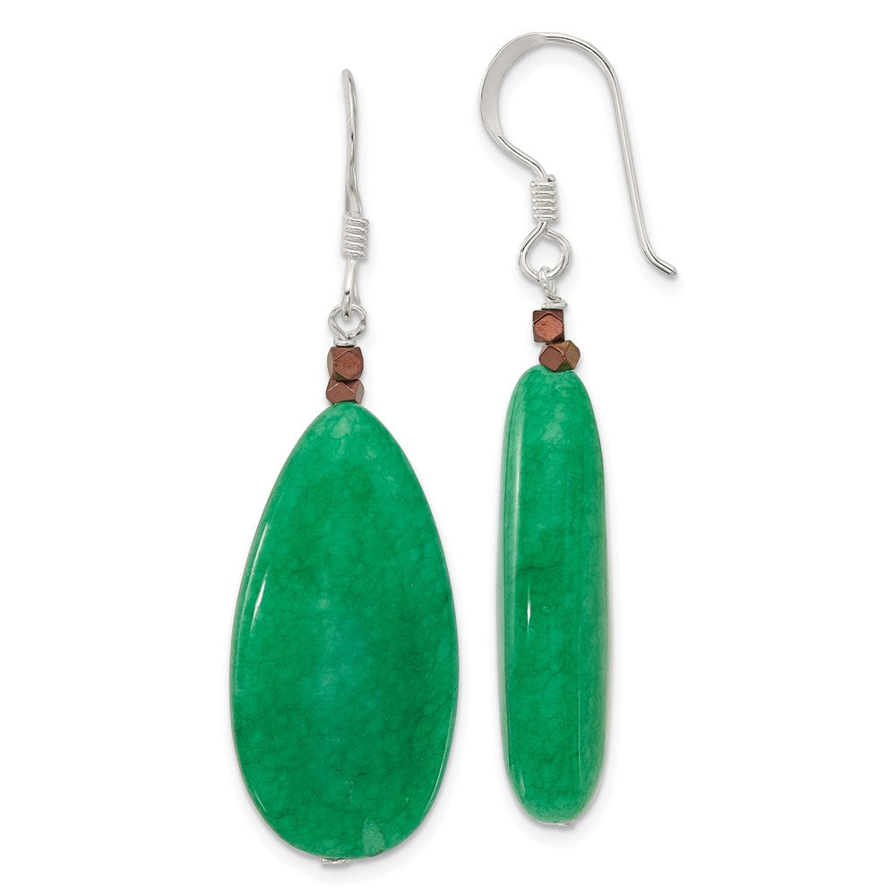 Sterling Silver Green Jade/hematite Bronze Color Base Metal Earrings