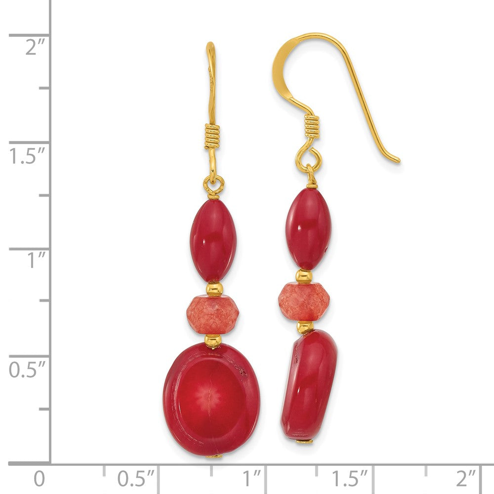 Sterling Silver Gold-Plated Coral/jade Dangle Earrings