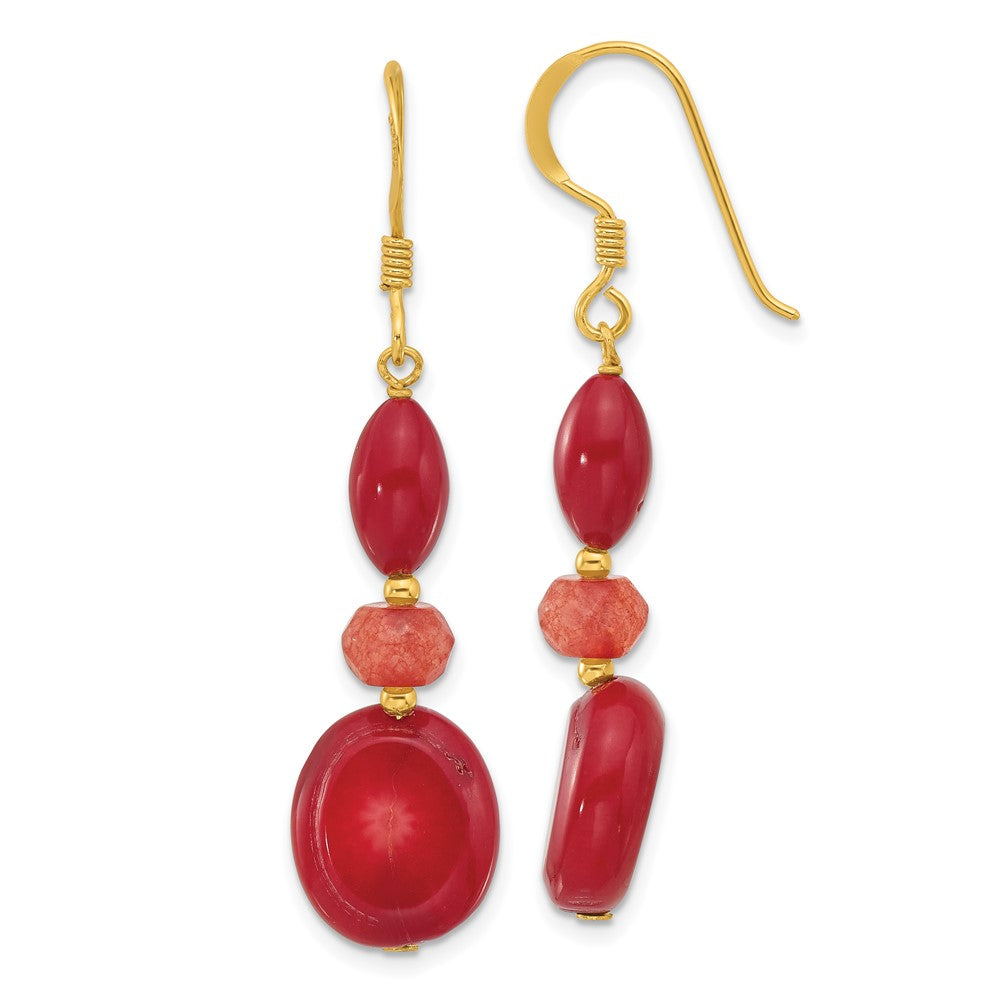 Sterling Silver Gold-Plated Coral/jade Dangle Earrings