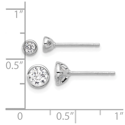 Sterling Silver Rhodium Plated 3mm and 5mm CZ Bezel Post Earrings Set