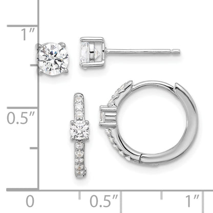 Sterling Silver Rhodium Plated 5mm CZ Studs and Hinged Hoop Earring Set