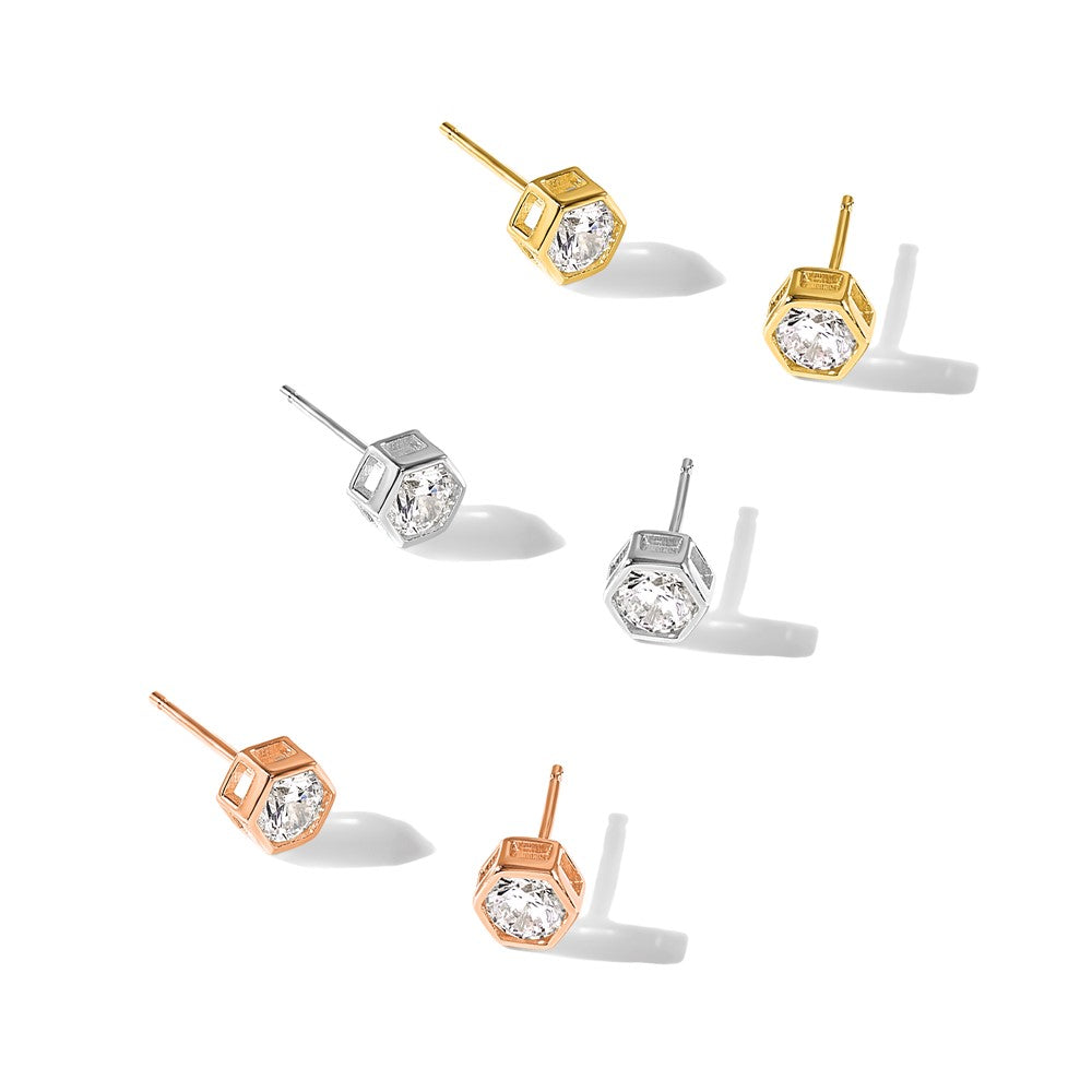 Sterling Silver Rhodium Plated Rose and Gold-Tone CZ Set of 3 Post Earring Set