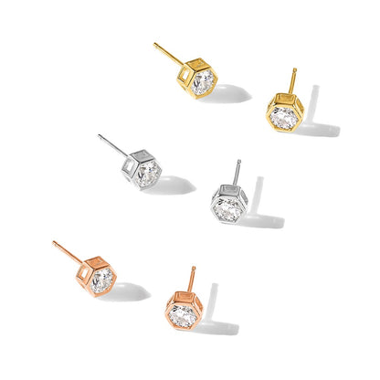 Sterling Silver Rhodium Plated Rose and Gold-Tone CZ Set of 3 Post Earring Set