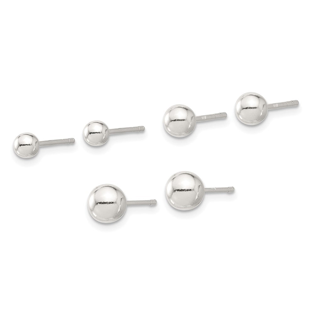 Sterling Silver E-Coated 4mm 5mm and 6mm Ball Post Earring Set