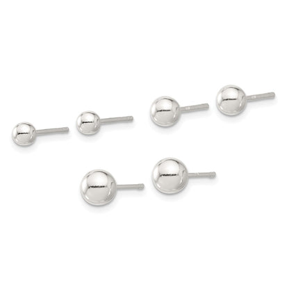 Sterling Silver E-Coated 4mm 5mm and 6mm Ball Post Earring Set