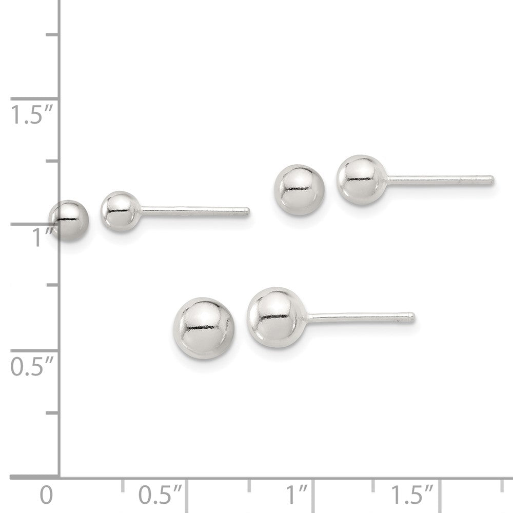 Sterling Silver E-Coated 4mm 5mm and 6mm Ball Post Earring Set