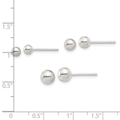 Sterling Silver E-Coated 4mm 5mm and 6mm Ball Post Earring Set