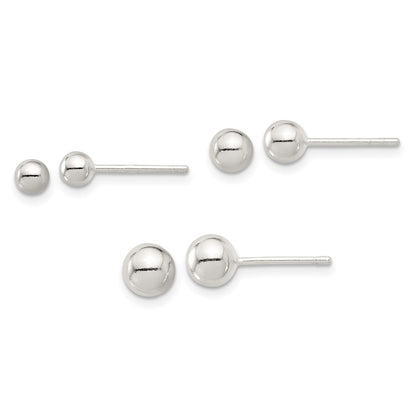 Sterling Silver E-Coated 4mm 5mm and 6mm Ball Post Earring Set