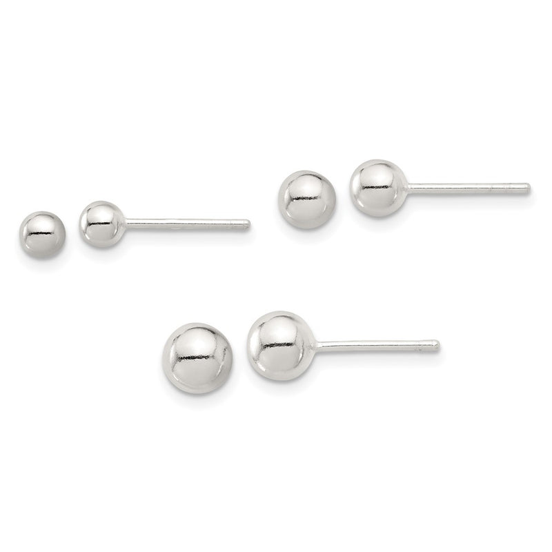 Sterling Silver E-Coated 4mm 5mm and 6mm Ball Post Earring Set