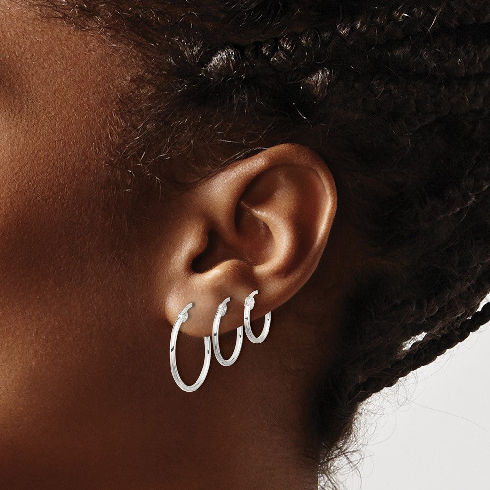 Sterling Silver Rhodium-Plated Polished Set of 3 Hoop Earring Set