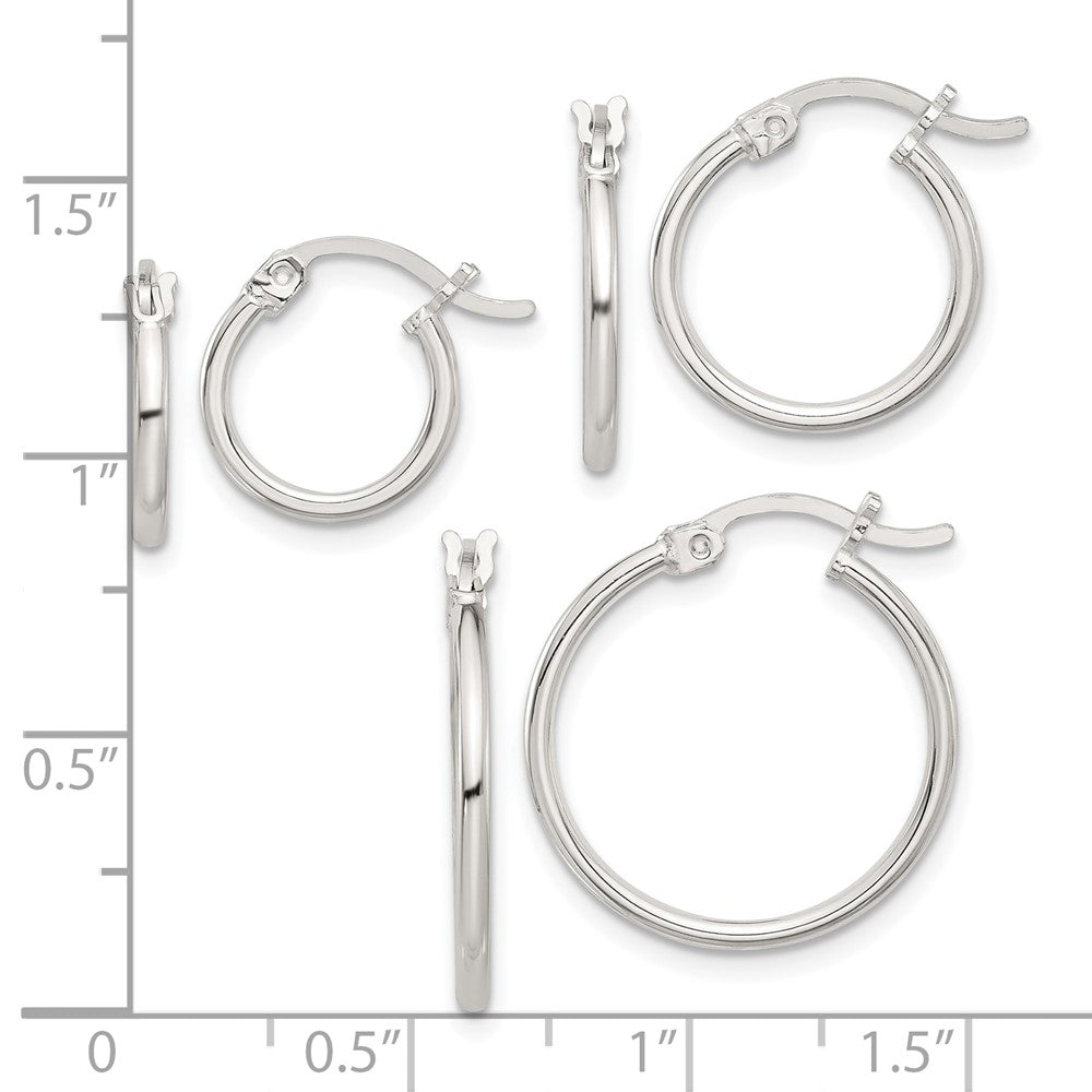 Sterling Silver Rhodium-Plated Polished Set of 3 Hoop Earring Set