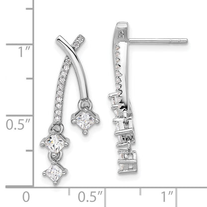Fire Sterling Silver Rhodium Plated Fancy CZ Dangle Post Earrings