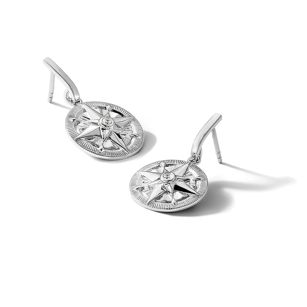 Sterling Silver Rhodium Plated Pink Crystal Flamingo Post Earrings