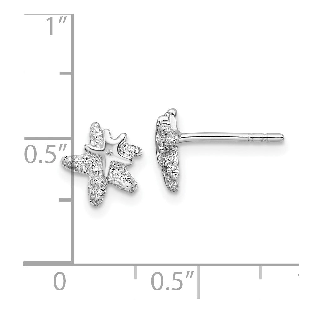 Sterling Silver Rhodium Plated Polished and Textured Starfish Earrings