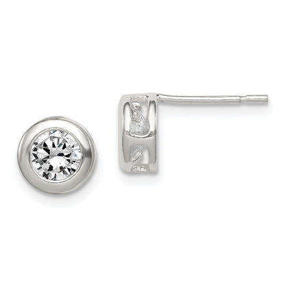Sterling Silver Polished 7mm Round Cz Bezel Set Stud Earrings