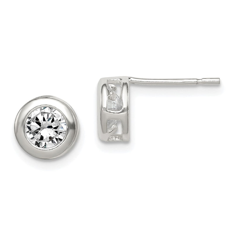 Sterling Silver Polished 7mm Round Cz Bezel Set Stud Earrings