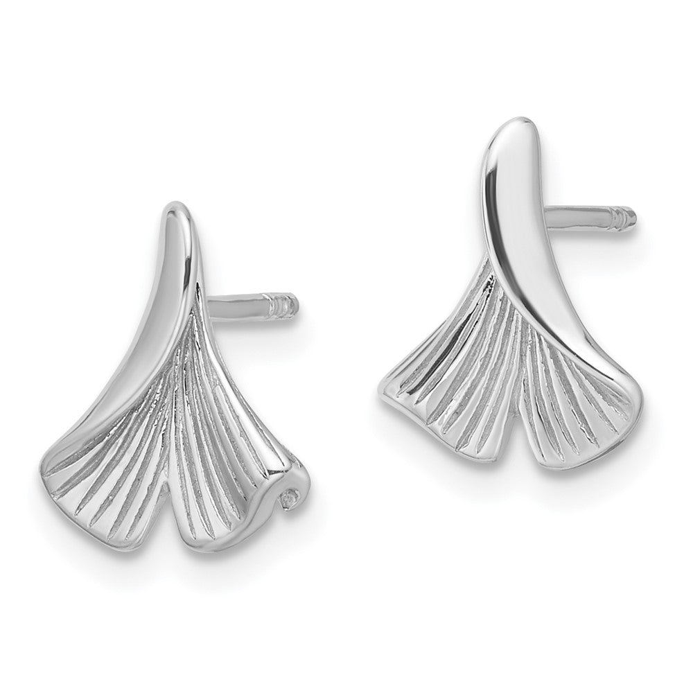 Sterling Silver Rhodium-Plated Floral Leaf Post Earrings