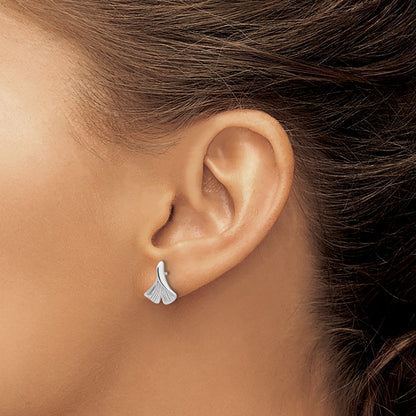 Sterling Silver Rhodium-Plated Floral Leaf Post Earrings