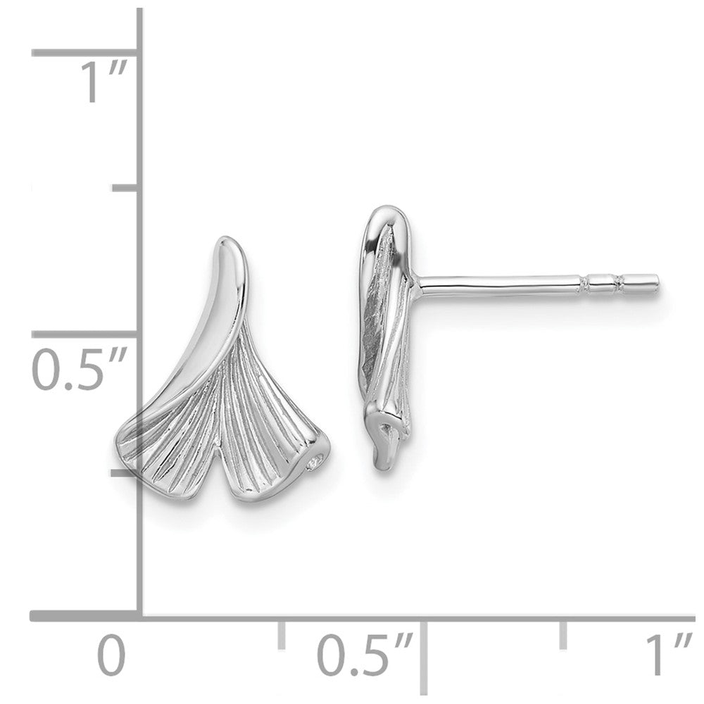Sterling Silver Rhodium-Plated Floral Leaf Post Earrings