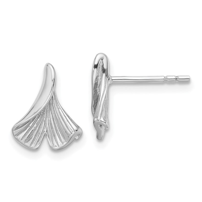 Sterling Silver Rhodium-Plated Floral Leaf Post Earrings
